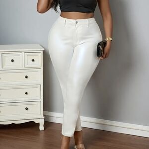 Elegant White Faux Leather Women's Pants